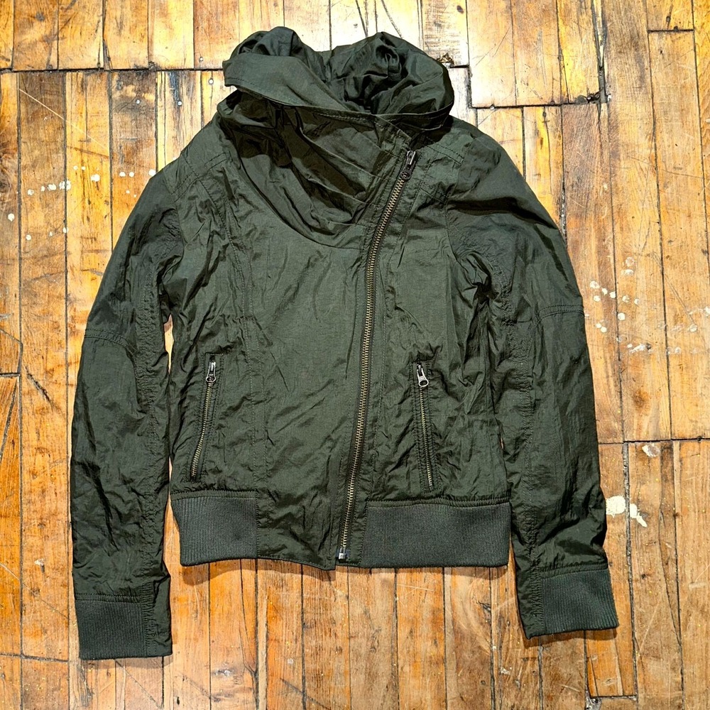 7 For All Mankind Military Jacket Womens S Olive Long Sleeve Asymmetrical Zipper